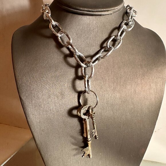 Key FOB Keys Lock Handmade Silver Necklace Choker Punk Rocker Gift NWT Steampunk - Picture 6 of 7